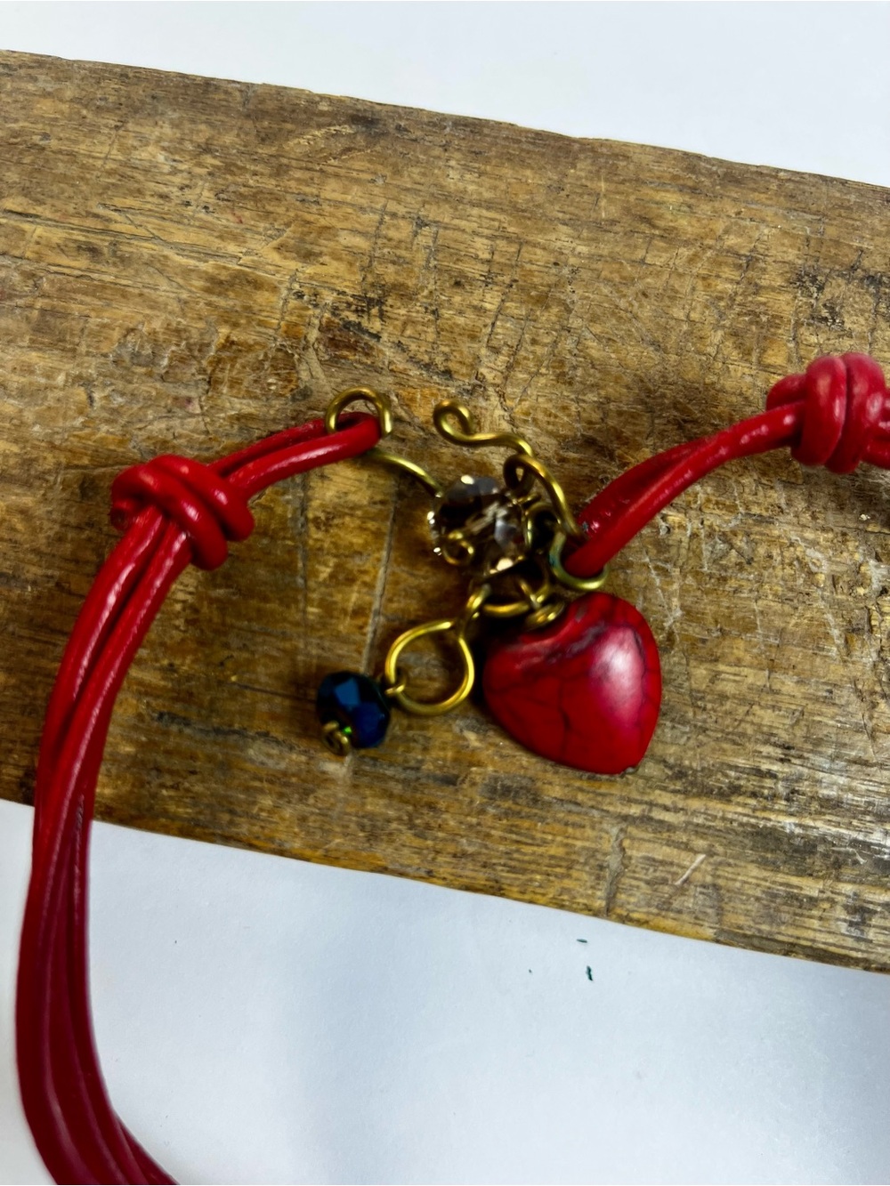 Handcrafted Red Cross Pendant Necklace with Blue Accent and leather cords $30 - Picture 3 of 7